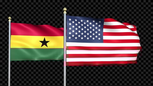 Waving Ghana and United States Flags Animation