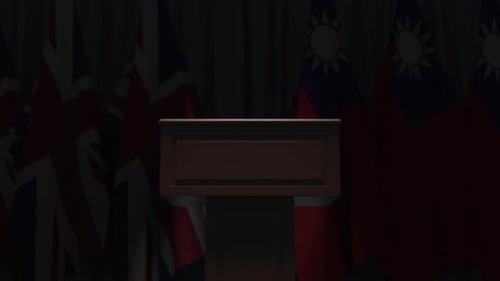Flags of Taiwan and the United Kingdom and Tribune