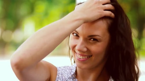 Smiling Woman Posing in Outdoor Close Up