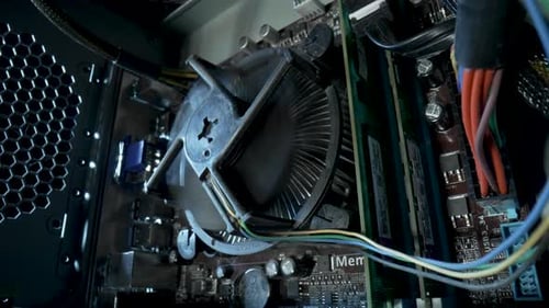 Smoking Computer Interior with Overheated Central Processing Unit