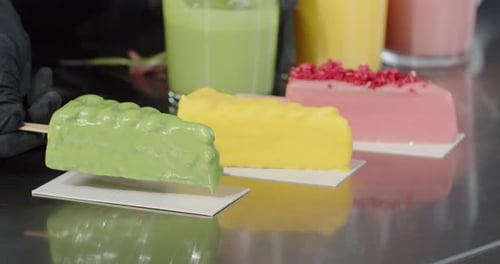 In the Confectionery Shop the Confectioner Prepared Colorful Delicious Desserts