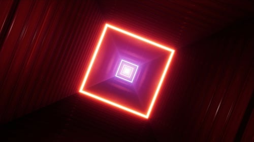 Rotating Neon Light Red Square Tunnel
