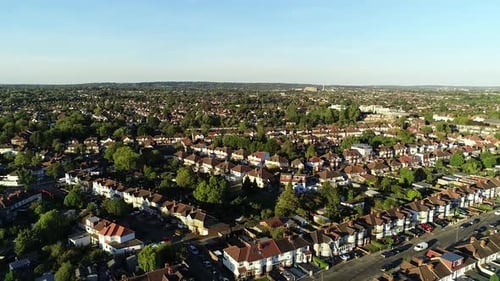 Aerial View of Suburban Neighborhood on Sunny Day