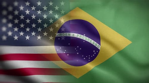 Waving United States and Brazil Flags Overlay