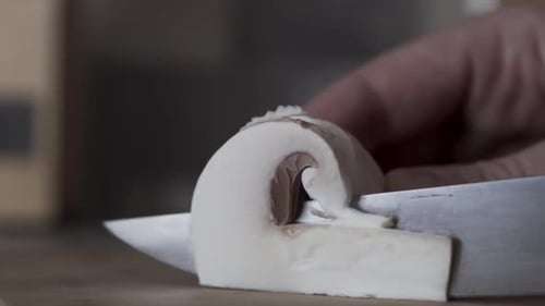 Mushroom Sliced in Half with Sharp Knife