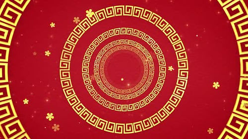Chinese New Year Festive Gold Circles and Plum Blossoms Background