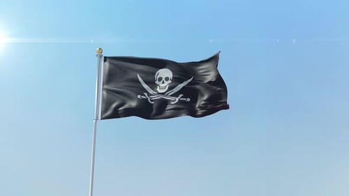 Realistic Jolly Roger Flag Waving in Clear Sky