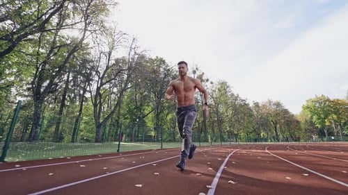 Handsome man training on the field stadium.