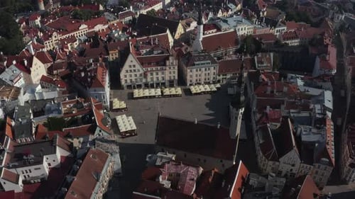 Aerial View of the Medieval Town Hall and Town Hall Square of Tallinn the Capital of Estonia