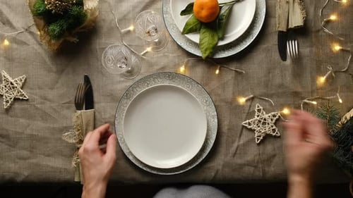 Holiday Table Setting with Festive Decorations