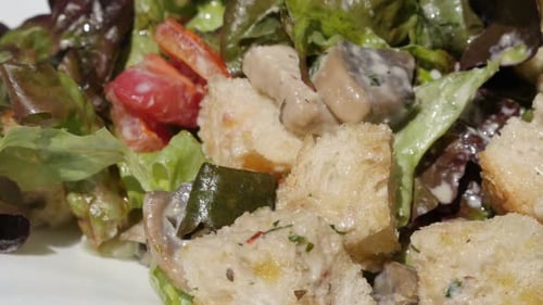 Slow tilt on Mediterranean breast and wings meal served on plate 4K 2160p 30fps UltraHD footage - Ch