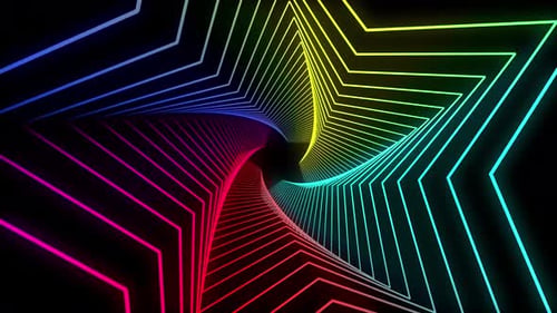 Fondo retro abstracto, brillante, futurista, corredor, formas de estrellas, cuadrícula, estructura alámbrica, túnel, movimiento