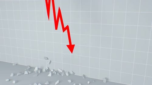 Bankruptcy Red Stock Market Arrow Crashes Through Floor Breaking It - 4K