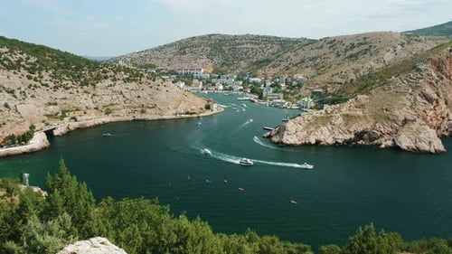 Aerial View of Balaklava Bay with Yachts and Pleasure Boats