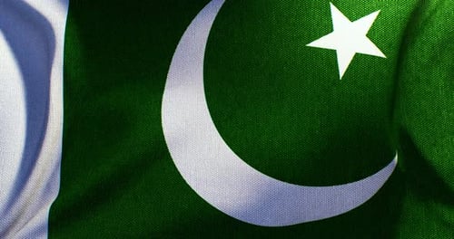 Realistic Pakistan National Flag Waving in Wind with Detailed Fabric
