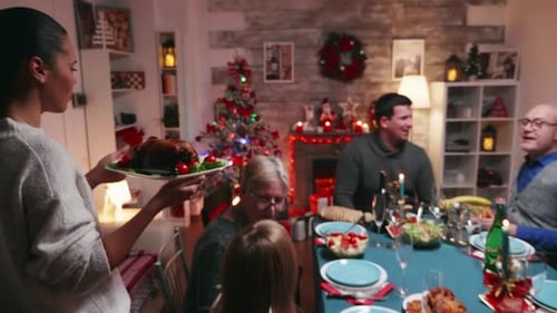 Family Christmas Dinner Celebration at Home