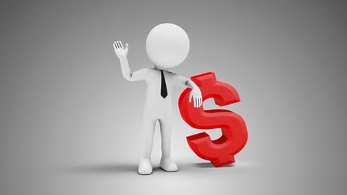 3D Man Wave Hand Leaned To Dollar Sign 01 Loop With Alpha