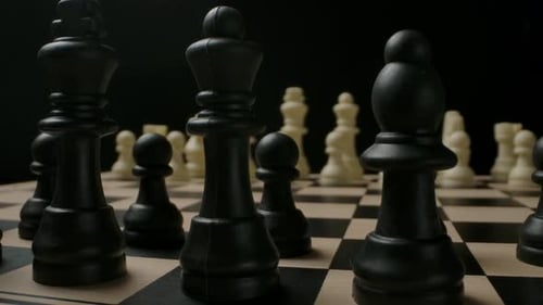 Chess Pieces Arranged on Chessboard Close Up