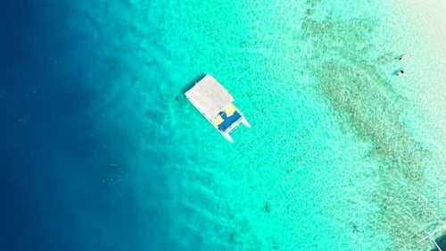 Aerial top view tourism of luxury tourist beach holiday by blue sea and white sandy background of a