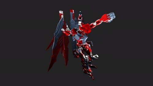 Futuristic Red Mecha Robot with Wings Animation