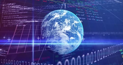 Rotating Earth with Digital Financial Data and Futuristic Grid