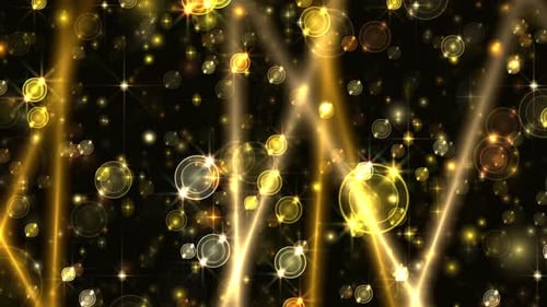 Golden Abstract Particle and Light Rays Background