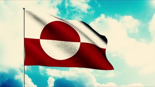 Greenland Flag Waving Against a Retro-Colored Cloudy Sky