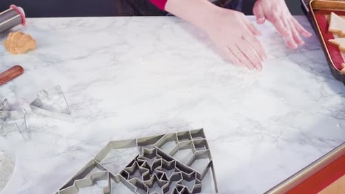 Rolling and Cutting Christmas Cookie Dough
