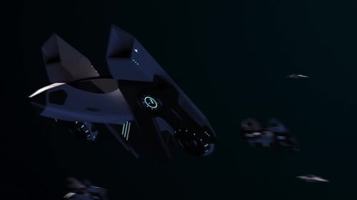 Futuristic Spaceships Flying Towards Earth in Space