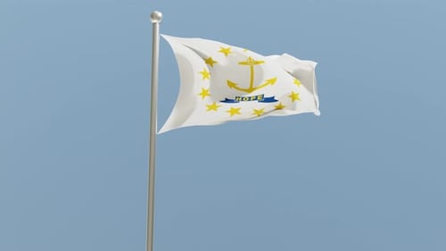 Rhode Island State Flag Waving in Wind with Blue Sky