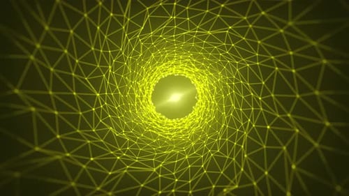 4K gelber abstrakter Plexus-Tunnel-Hintergrund, nahtlose Schleife