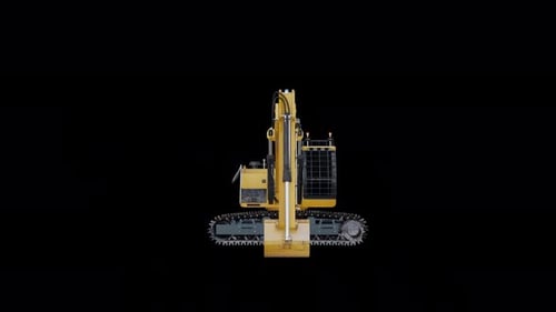 3D Yellow Excavator Rotating and Operating with Alpha Channel