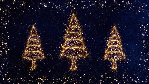 Golden Christmas Trees Sparkling Particles Animation Background Loop