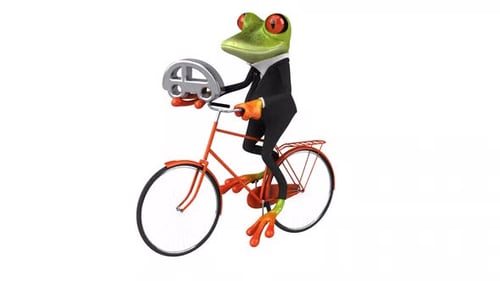 3D Business Frog Riding Bicycle with Car Icon