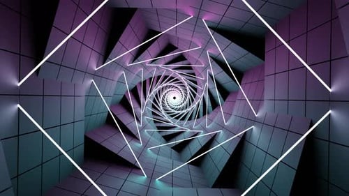 Futuristic Geometric Spiral Tunnel Animation with Neon Lights