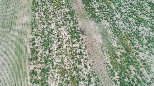 Preparatory Field Work with a Tractor. Aerial View.