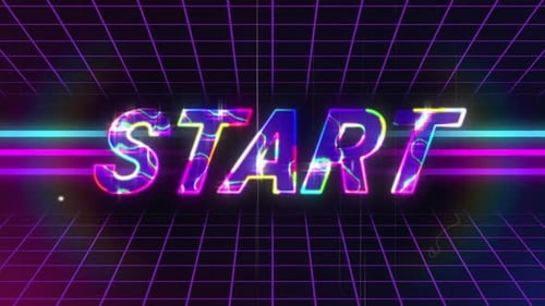 Vintage video game screen with word start written