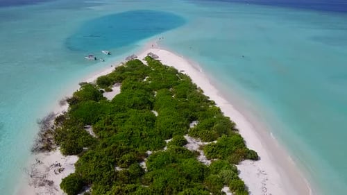 Aerial view scenery of bay beach by blue sea and sand background