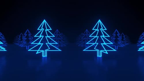 Neon Blue Christmas Trees Tunnel Loop Background