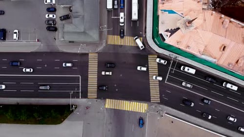 Aerial View of City Traffic at Intersection