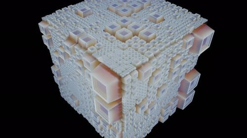 Abstract Rotating Cube with Dynamic Geometric Patterns