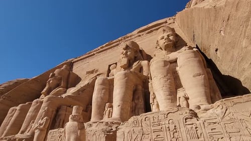 Aswan, Egypt : Great Abu Simbel temple of Pharaoh Ramses II in southern Egypt in Nubia next to Lake