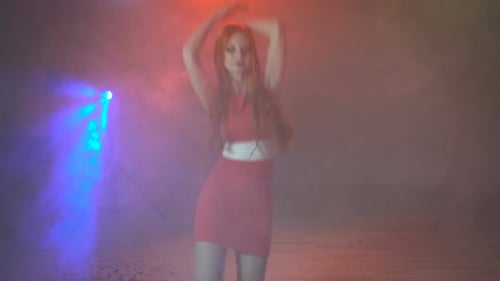 Beauty Redhead Young Woman in Nightclub Dancing 009