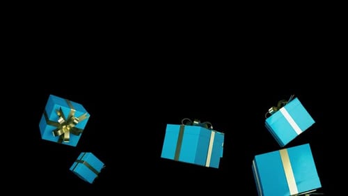 Seamlessly Looping 3D Animation of Falling Blue Gift Boxes