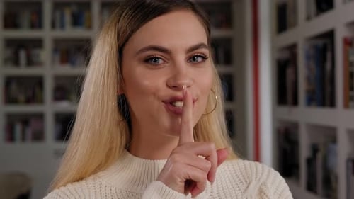 Young Woman Student Asking Silence Library Room