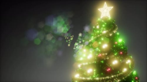 Animated Christmas Tree with Glowing Lights and Bokeh Background
