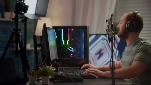 Man Plays Video Game and Streams Online