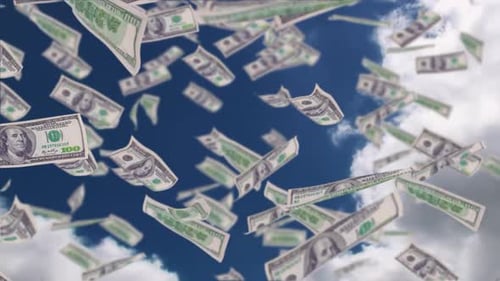 Falling One Hundred Dollar Bills Animation Loop