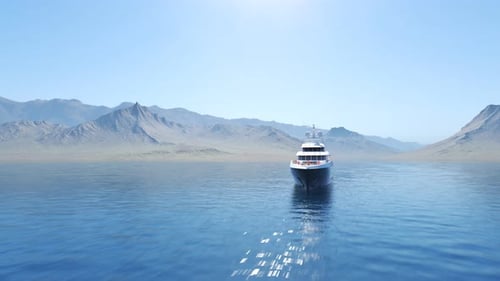 Tourist luxury yacht during vacation holidays at sea sailing. Fly through camera