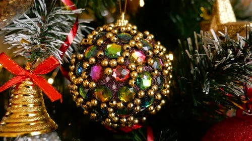 Close Up of Christmas Tree Ornament with Bell